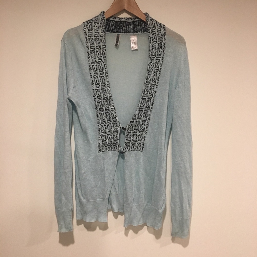 BKE Buckle Blue & Black Cardigan Sweater Tunic